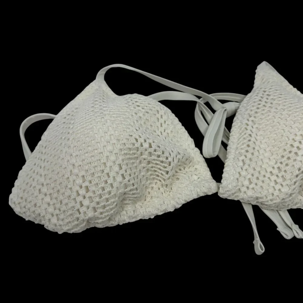 Aerie Cream Knit Bikini Top Halter Top‎ Size XL NWT